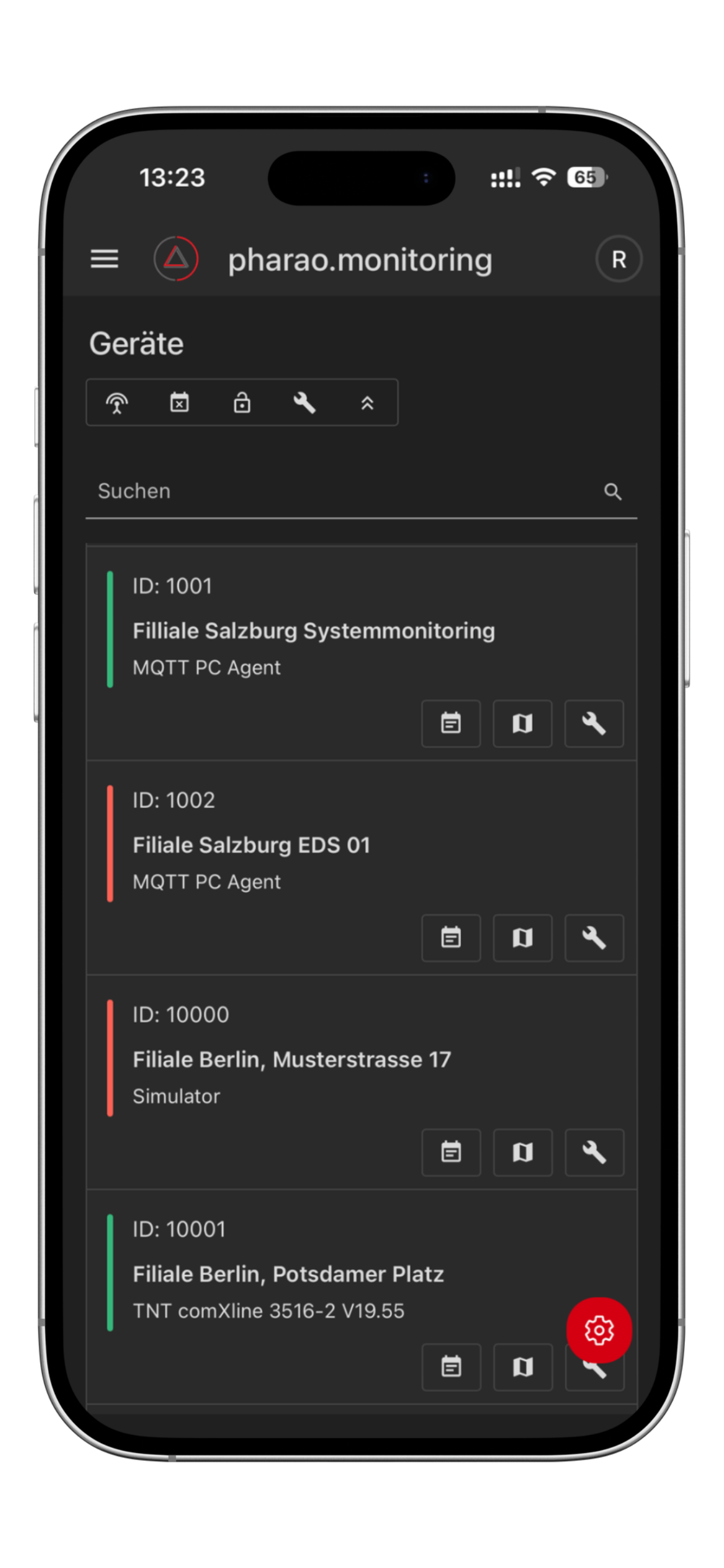 App-Ansicht: Geräteübersicht mit Statusanzeige
