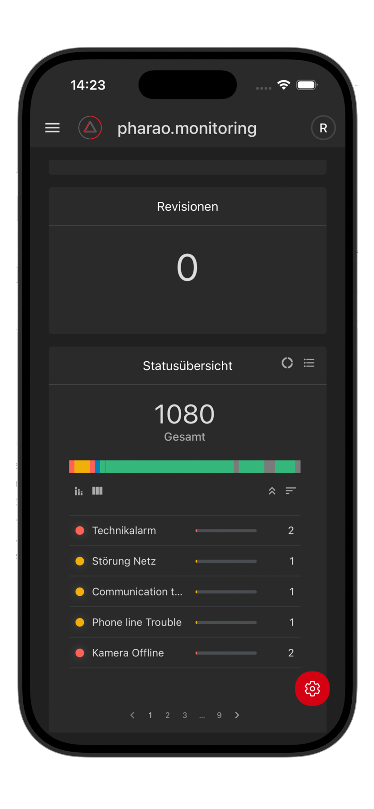 App-Ansicht: Statusübersicht und Revisionen